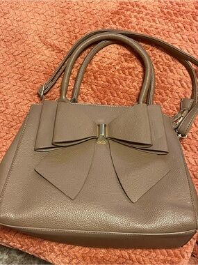 Crossi Bow-Accent Taupe Satchel with Top Handles